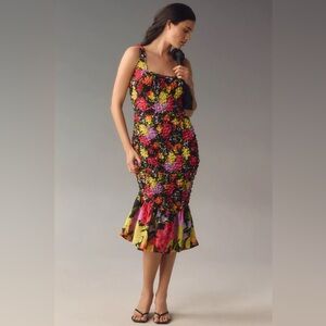 Yukiko Noritake Floral Square-Neck Pebble-Smocked Dress